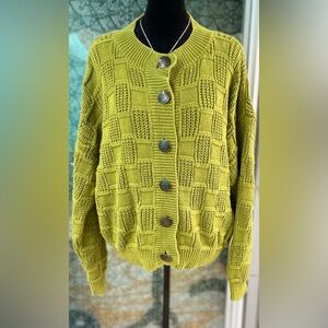 Retro 90's Vintage Express Green Big Button Cardigan Large